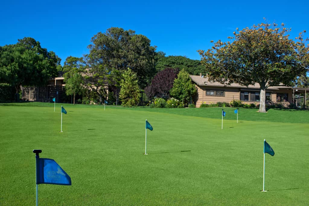 Tree-lined hole at Chester Washington Golf Course