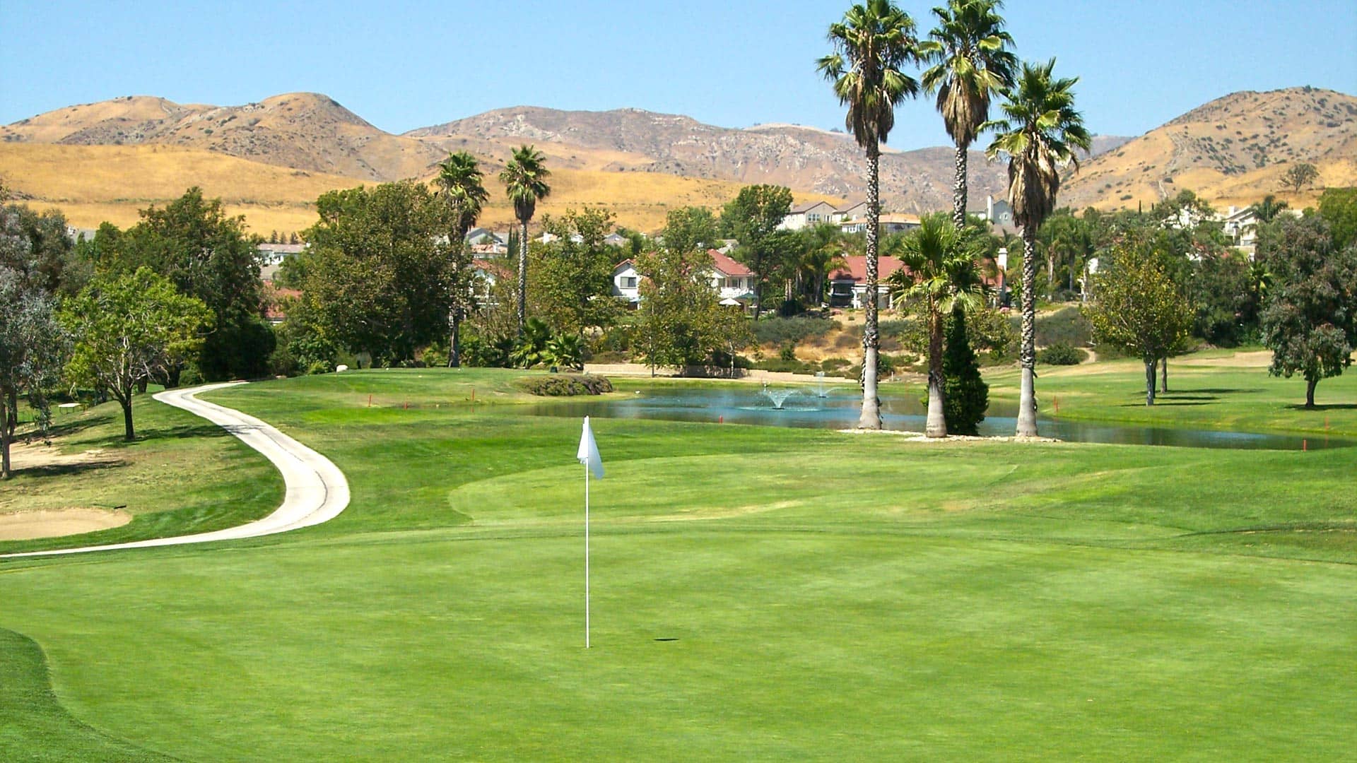 Simi Hills green over water