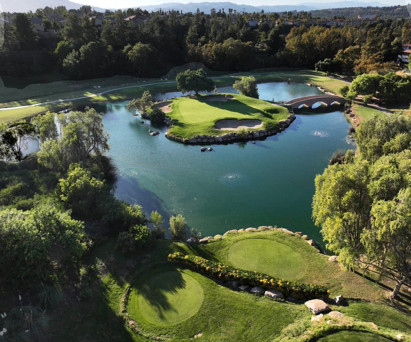 Redhawk Golf Course: Course island green and water.