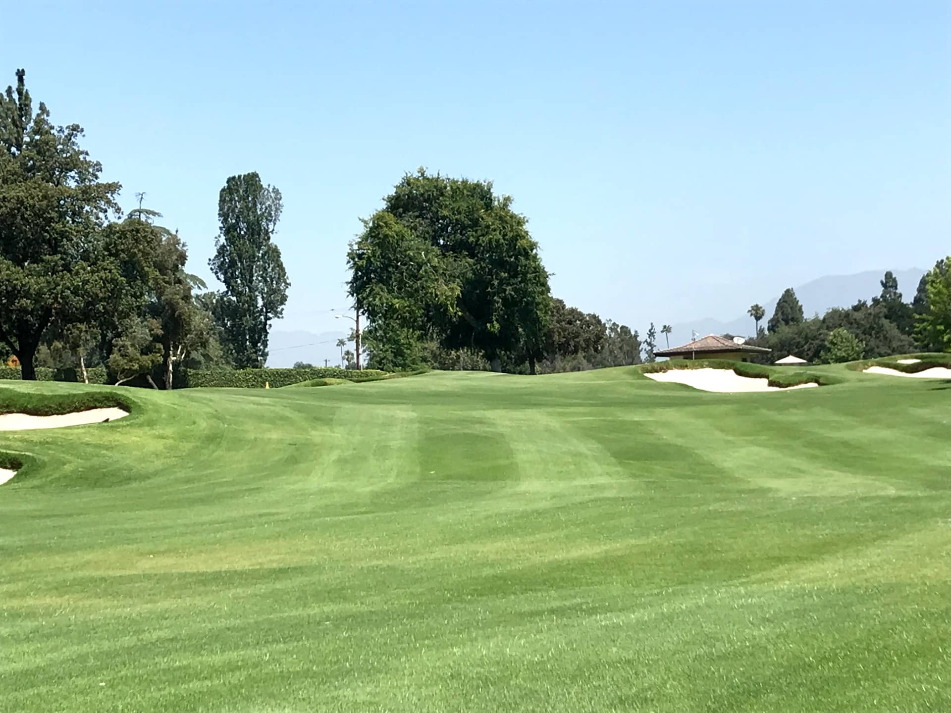 Approach to the heavily bunkered 10th hole at San Gabriel Country Club.