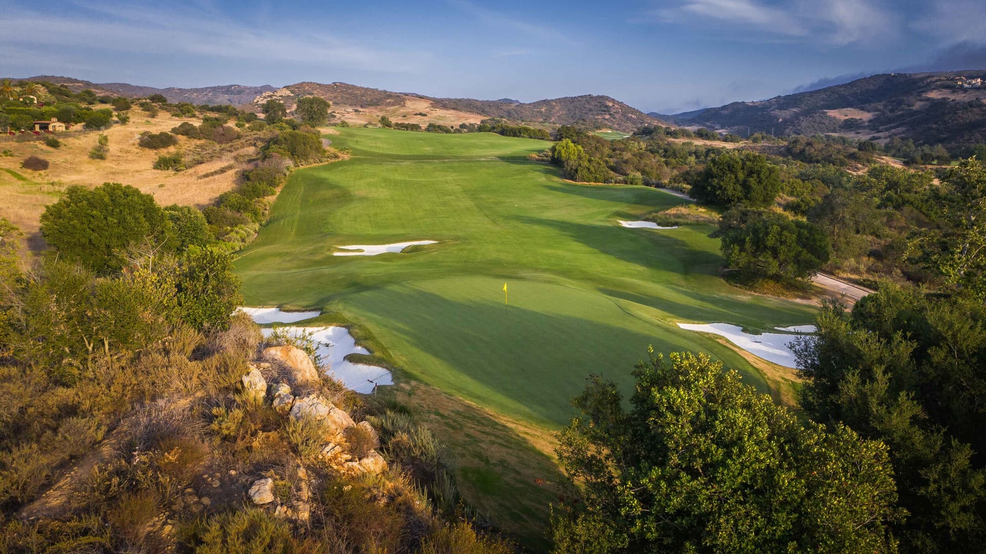 Bunkered green and fairway at Shady Canyon Golf Club.