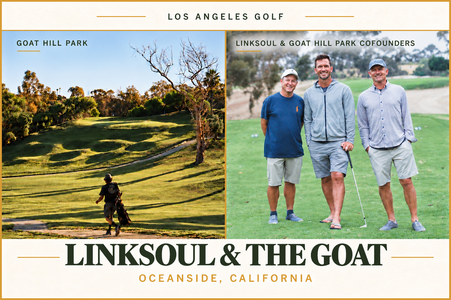 Split cover showing Goat Hill Park and David Emerick, Geoff Cunningham, and John Ashworth. Geoff and John also cofounded Linksoul.